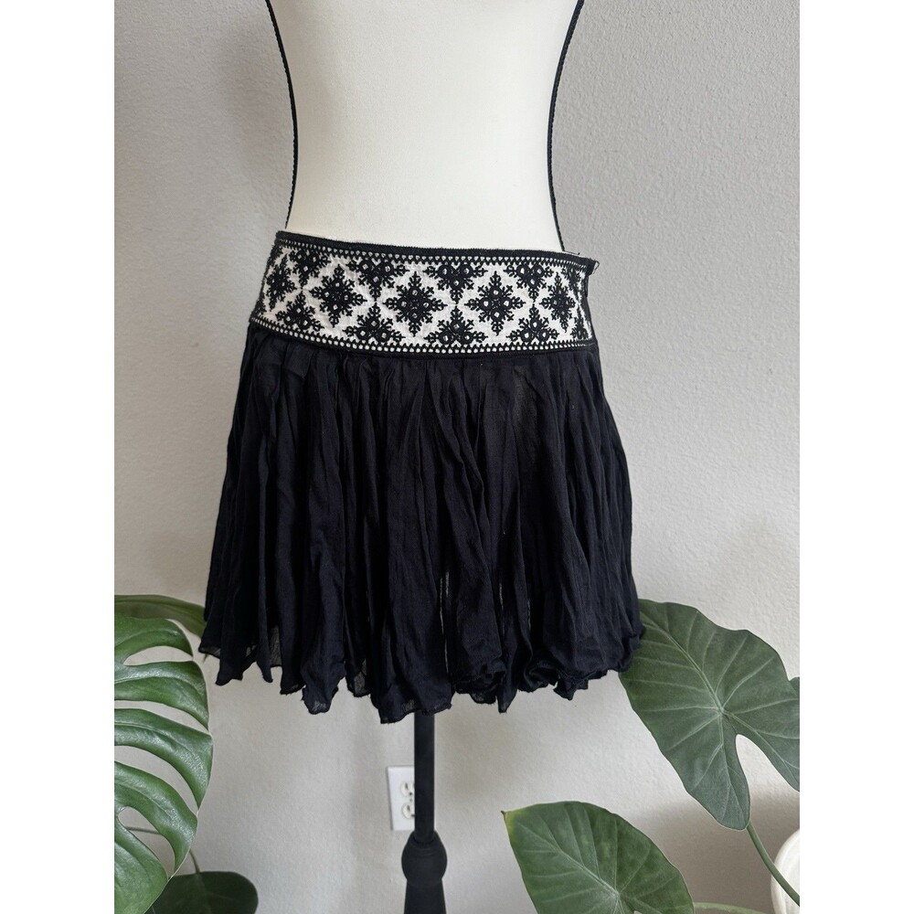 FP One Free People Boho Flowy Mini Skirt Embroidered Black S Y2K Festival